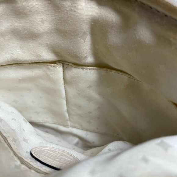 Fossil Morgan Messenger bag canvas beige,red &black stripes beige leather trims - Picture 12 of 15